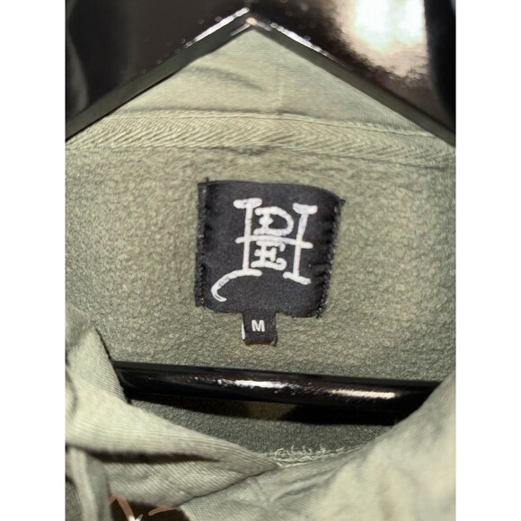 Ed Hardy Hoodie Mens Medium Green Tattoo Dragon Double Sided Pullover Sweatshirt - Picture 4 of 4